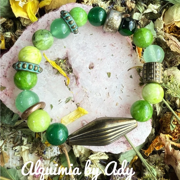 Alquimia Jewelry - RUSTIC JADE AND AVENTURINE STONES BRACELET